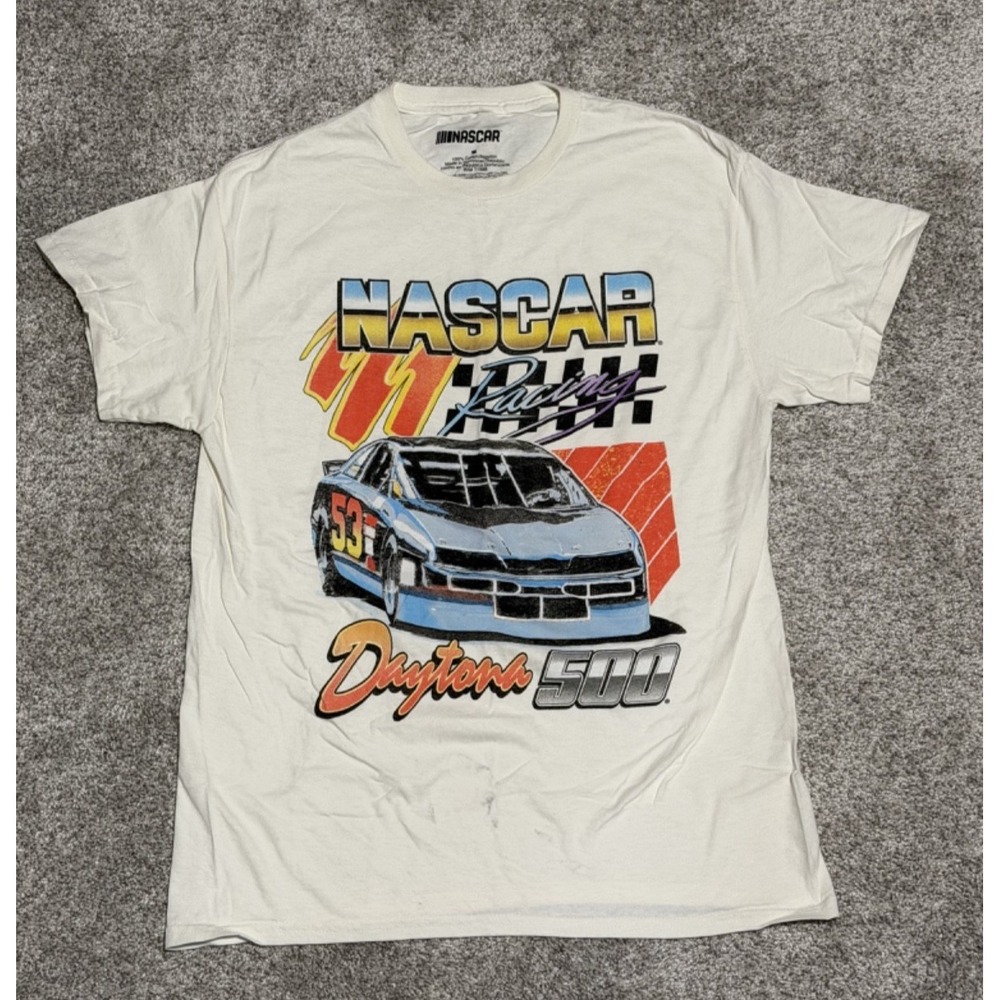 NASCAR Daytona 500 Racing T-Shirt Medium White Graphic Car Tee NEW